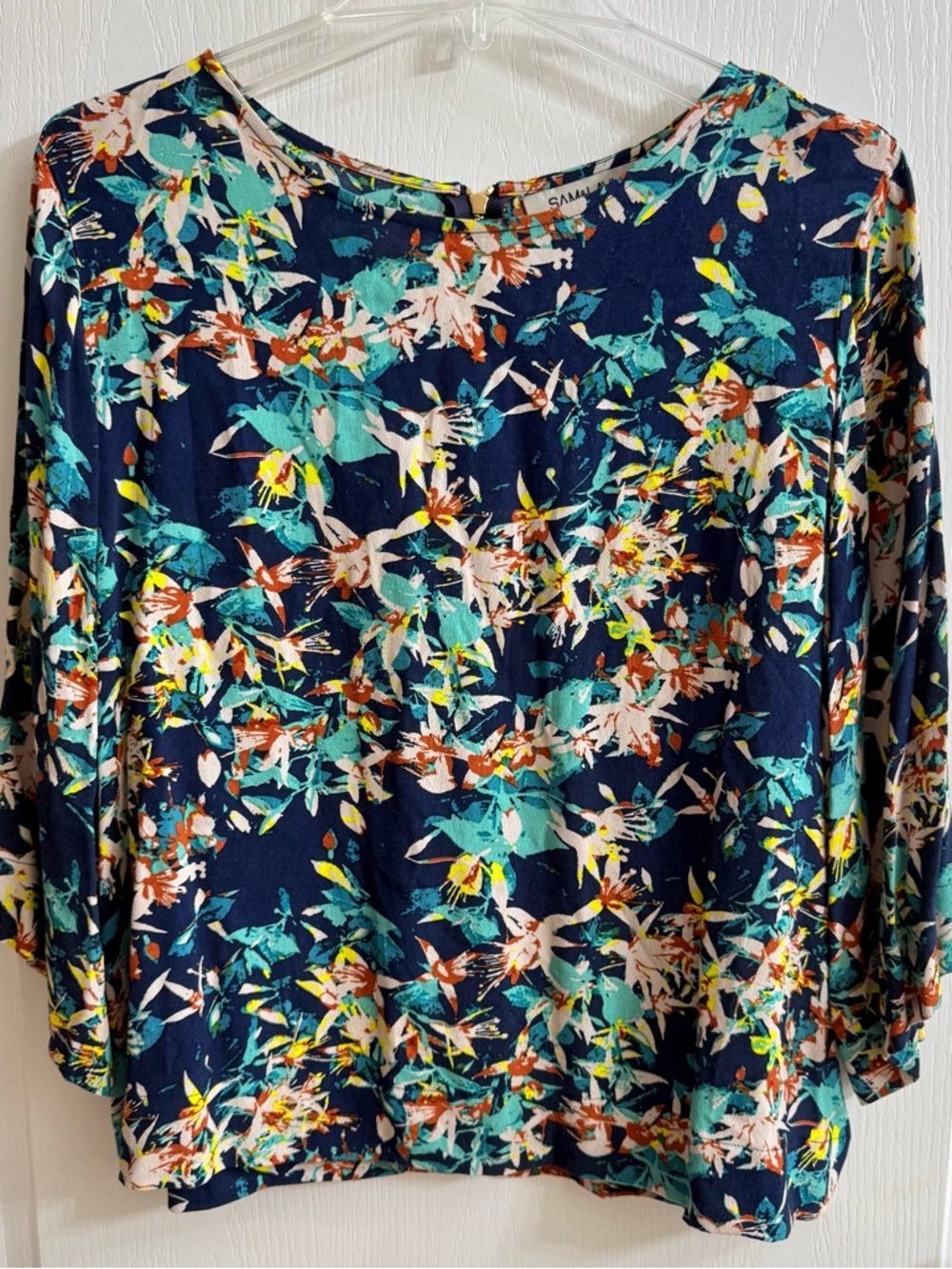 Sam & Lavi Navy Floral Blouse with Teal & Coral Accents